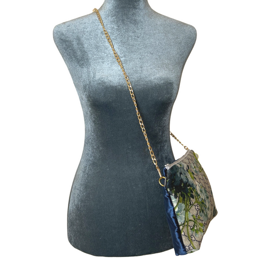 GG Logo Blooms Blue Vintage Scarf Crossbody Bag