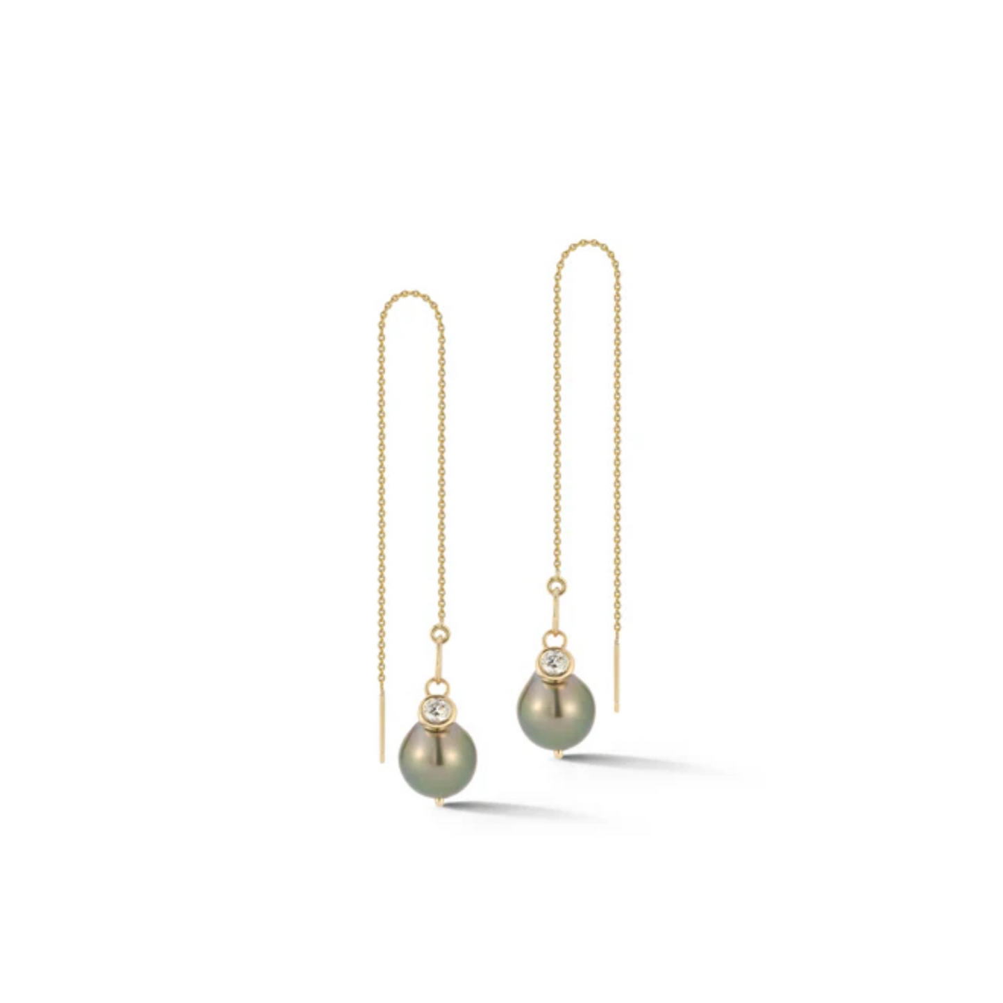 Tahitian Pearl & Salt-and-Pepper Diamond Threader Earrings